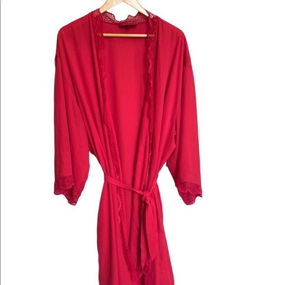 INC International Concepts Red Lace Trim Short Robe Size 3X - Picture 5 of 8